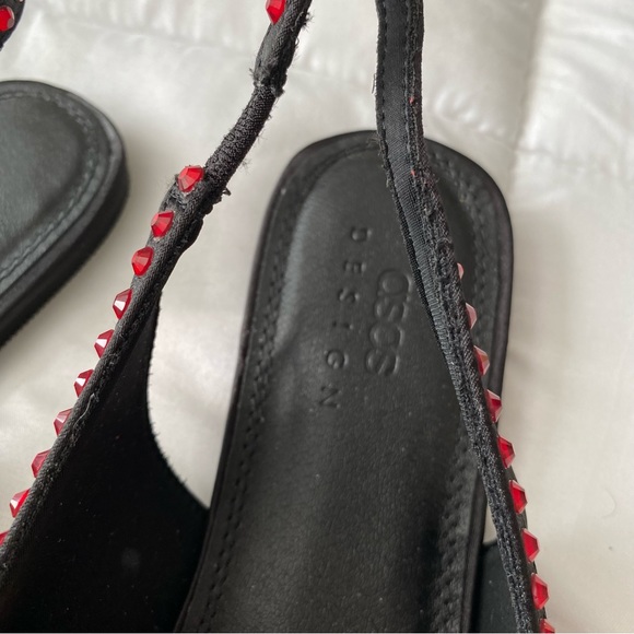 ASOS Lust Heart Diamanté Black Point Toe Ballet Flat - Picture 4 of 7